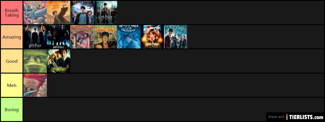 Brayson's HP Books/Movies Tier List.