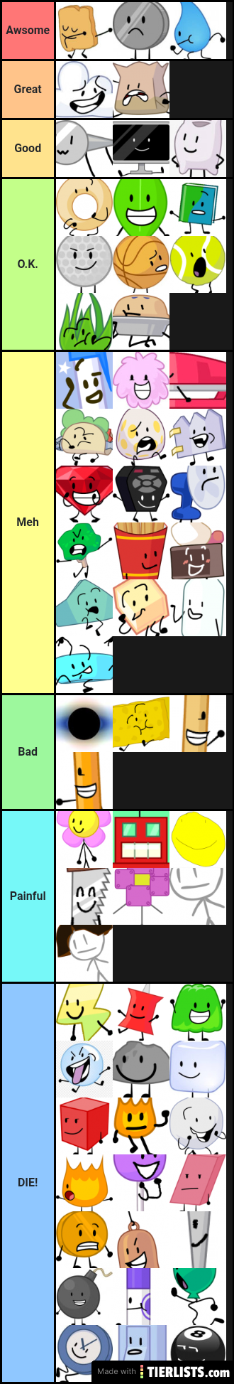 DIE to Awsome bfb characters