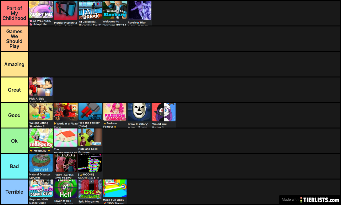 games I've played on Roblox
