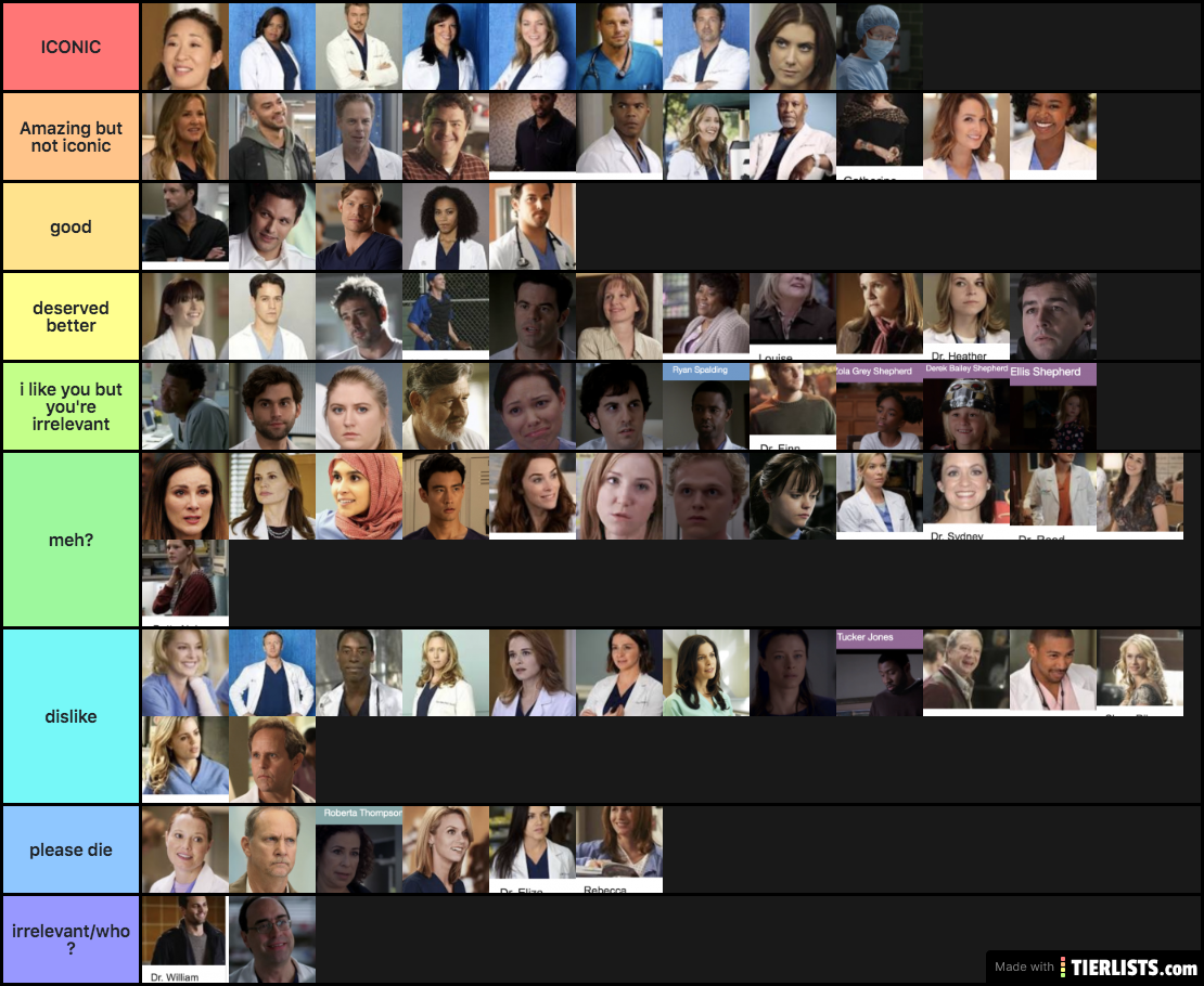 greys anatomy official ranks