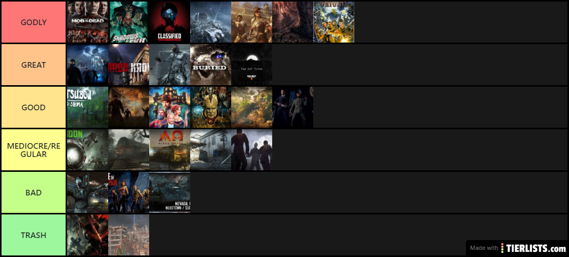 My cod zombies tier list