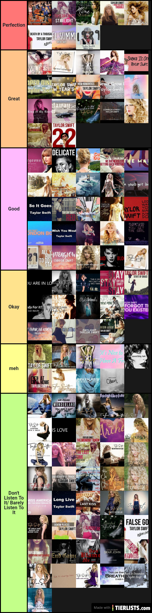 My Taylor swift song rankings