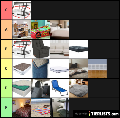 Ryan's Epic Bed Tier List