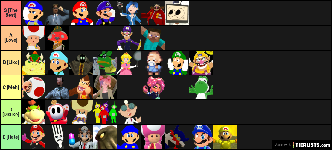 Smg4 characters, but where is Jub jub and the rest of the anti-cast