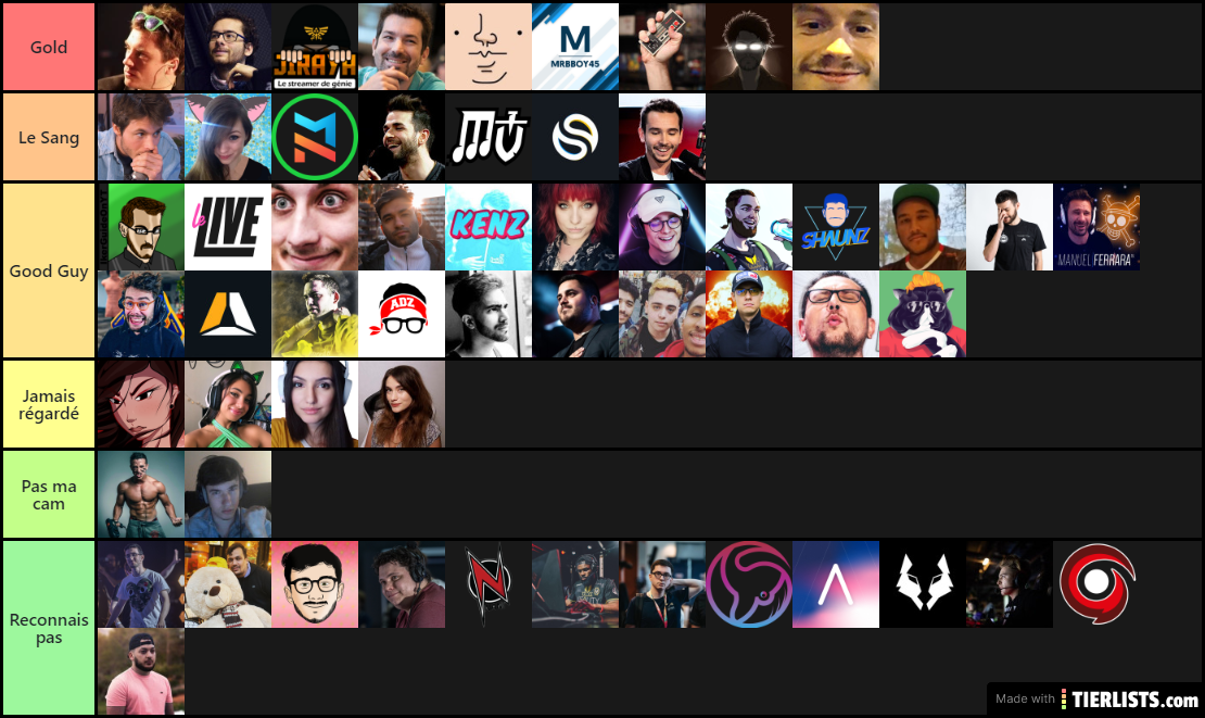 Tier List des streamers FR - Y'en a beaucoup dont j'ai pas reconnu la pp